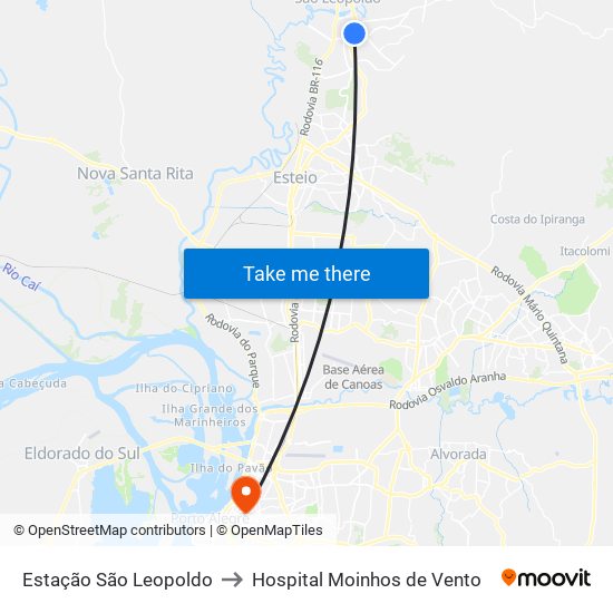 Estação São Leopoldo to Hospital Moinhos de Vento map