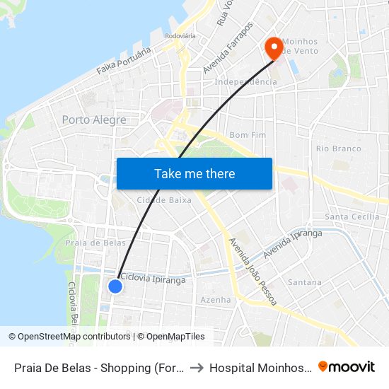 Praia De Belas - Shopping (Fora Do Corredor) to Hospital Moinhos de Vento map