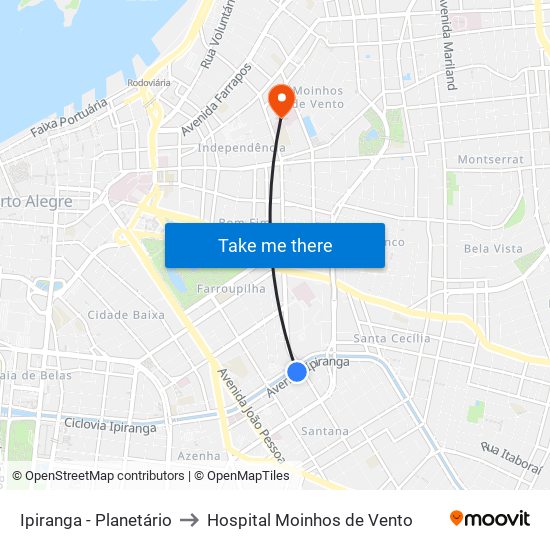 Ipiranga - Planetário to Hospital Moinhos de Vento map