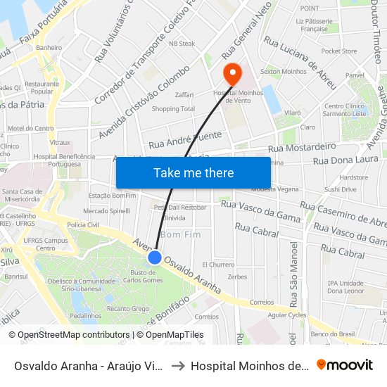 Osvaldo Aranha - Araújo Vianna Cb to Hospital Moinhos de Vento map
