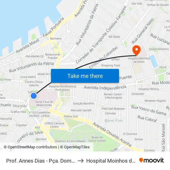 Prof. Annes Dias - Pça. Dom Feliciano to Hospital Moinhos de Vento map