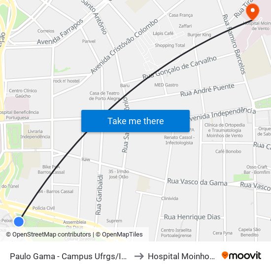 Paulo Gama - Campus Ufrgs/Inst. De Educação to Hospital Moinhos de Vento map