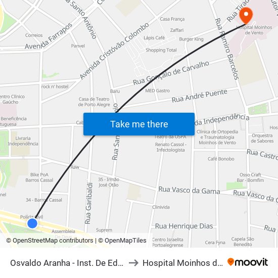 Osvaldo Aranha - Inst. De Educação Bc to Hospital Moinhos de Vento map