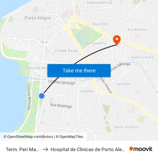 Term. Peri Machado to Hospital de Clínicas de Porto Alegre (HCPA) map