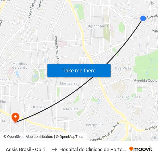 Assis Brasil - Obirici [Centro] to Hospital de Clínicas de Porto Alegre (HCPA) map