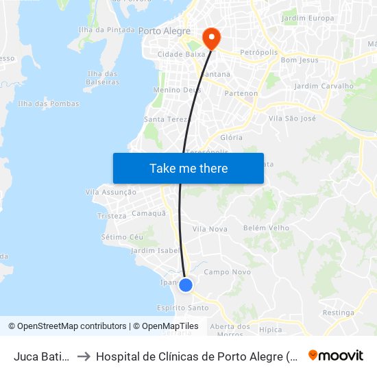 Juca Batista to Hospital de Clínicas de Porto Alegre (HCPA) map