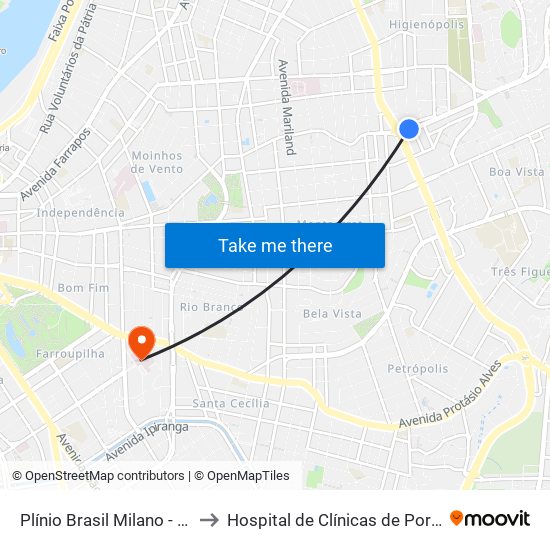 Plínio Brasil Milano - Carlos Gomes to Hospital de Clínicas de Porto Alegre (HCPA) map
