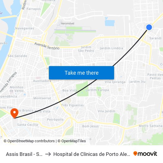 Assis Brasil - Sarandi to Hospital de Clínicas de Porto Alegre (HCPA) map