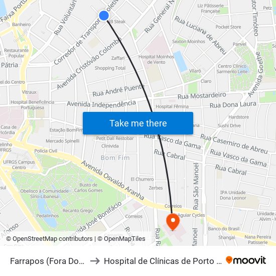 Farrapos (Fora Do Corredor) to Hospital de Clínicas de Porto Alegre (HCPA) map