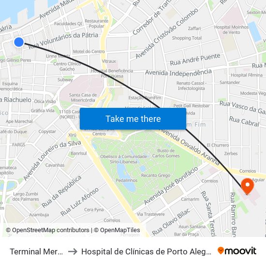 Terminal Mercado to Hospital de Clínicas de Porto Alegre (HCPA) map