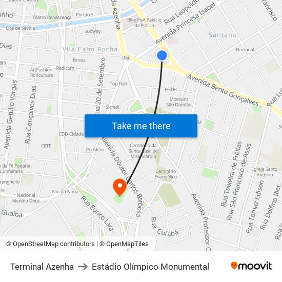 Terminal Azenha to Estádio Olímpico Monumental map