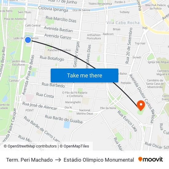 Term. Peri Machado to Estádio Olímpico Monumental map