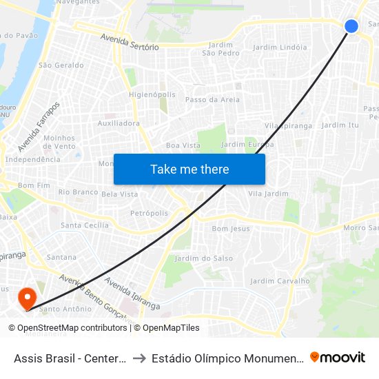 Assis Brasil - Centerlar to Estádio Olímpico Monumental map