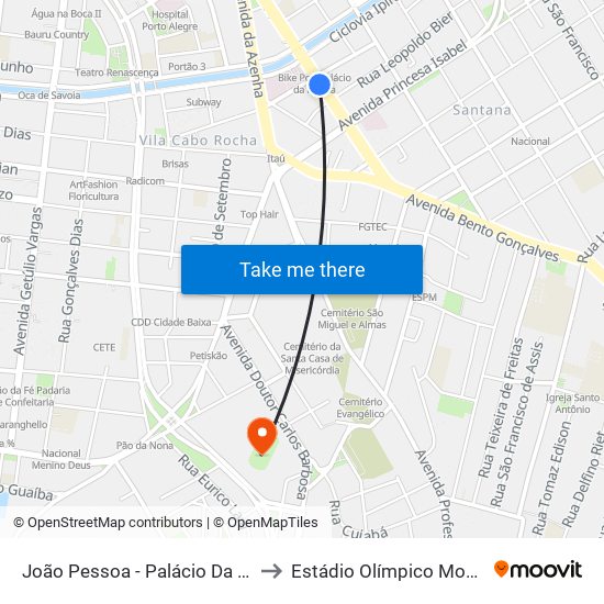 João Pessoa - Palácio Da Polícia Bc to Estádio Olímpico Monumental map