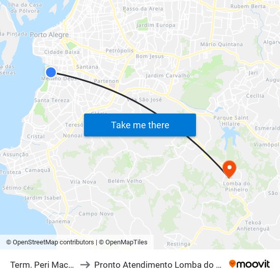 Term. Peri Machado to Pronto Atendimento Lomba do Pinheiro map