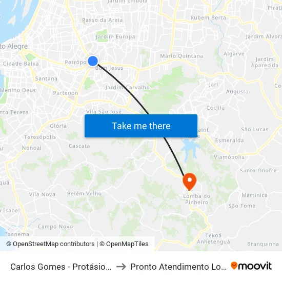 Carlos Gomes - Protásio Alves Sn (Piso 1) to Pronto Atendimento Lomba do Pinheiro map