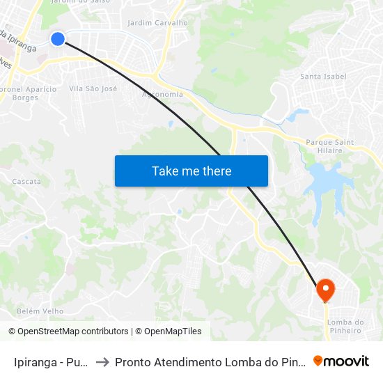 Ipiranga - Pucrs to Pronto Atendimento Lomba do Pinheiro map