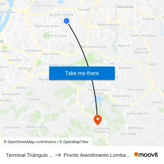 Terminal Triângulo (18)(24) to Pronto Atendimento Lomba do Pinheiro map