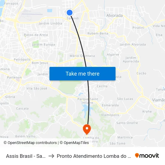 Assis Brasil - Sarandi to Pronto Atendimento Lomba do Pinheiro map