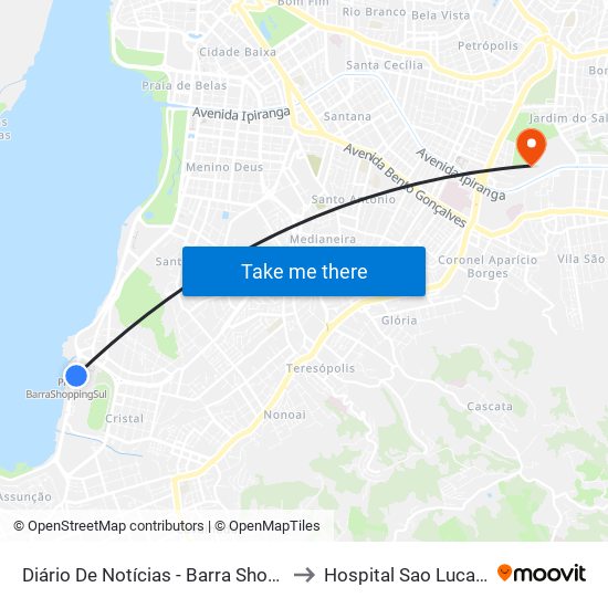 Diário De Notícias - Barra Shopping / Catamarã to Hospital Sao Lucas- Sala 307 map