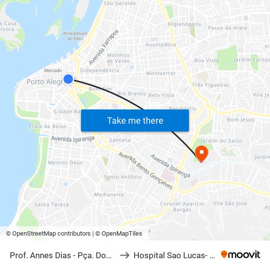 Prof. Annes Dias - Pça. Dom Feliciano to Hospital Sao Lucas- Sala 307 map