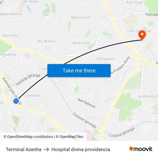 Terminal Azenha to Hospital divina providencia map