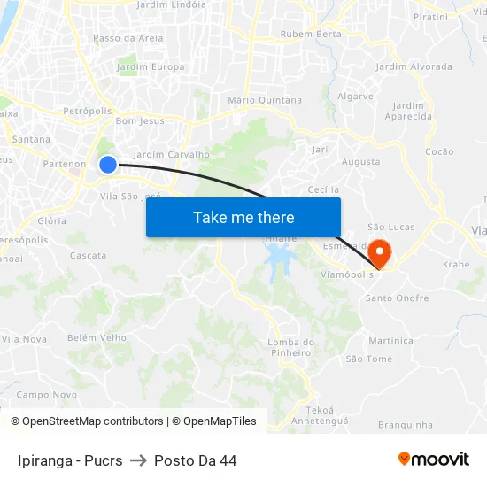 Ipiranga - Pucrs to Posto Da 44 map