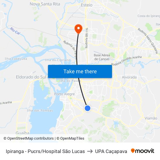 Ipiranga - Pucrs/Hospital São Lucas to UPA Caçapava map