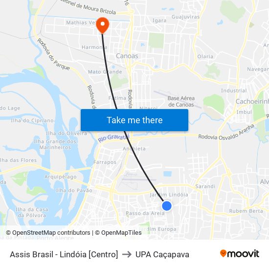 Assis Brasil - Lindóia [Centro] to UPA Caçapava map