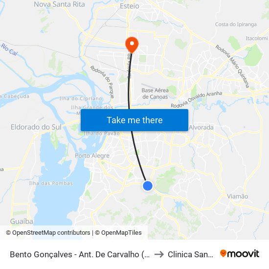 Bento Gonçalves - Ant. De Carvalho (Fora Do Corredor) to Clinica Santa Tecla map