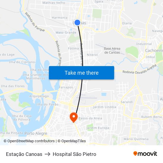 Estação Canoas to Hospital São Pietro map