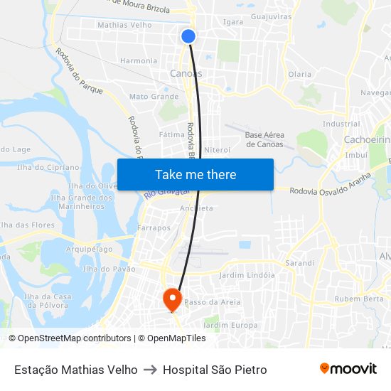 Estação Mathias Velho to Hospital São Pietro map