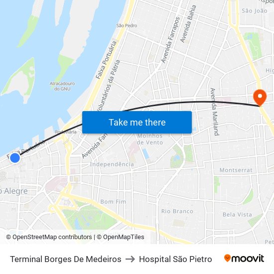 Terminal Borges De Medeiros to Hospital São Pietro map