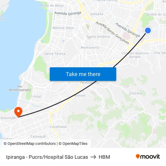 Ipiranga - Pucrs/Hospital São Lucas to HBM map