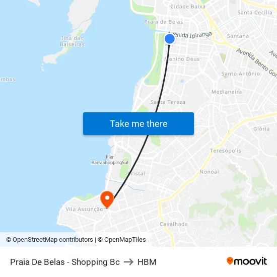 Praia De Belas - Shopping Bc to HBM map