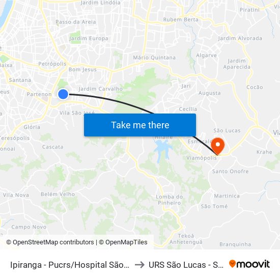 Ipiranga - Pucrs/Hospital São Lucas to URS São Lucas - Saúde map