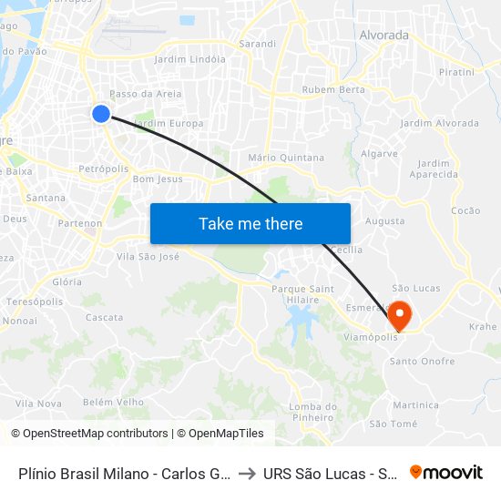 Plínio Brasil Milano - Carlos Gomes to URS São Lucas - Saúde map