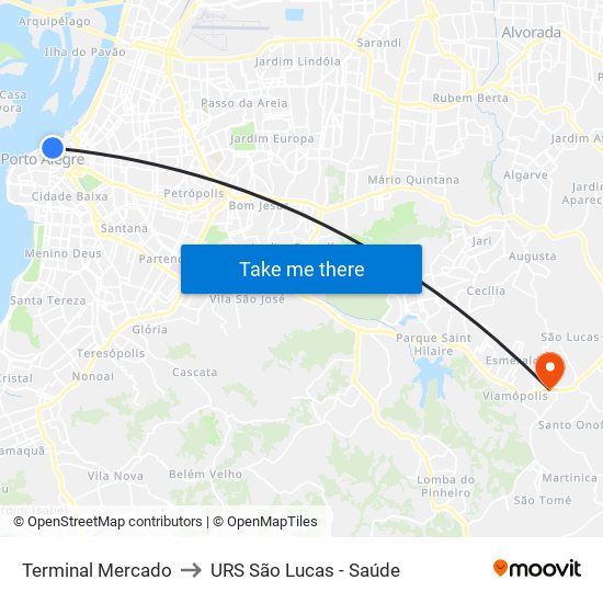 Terminal Mercado to URS São Lucas - Saúde map