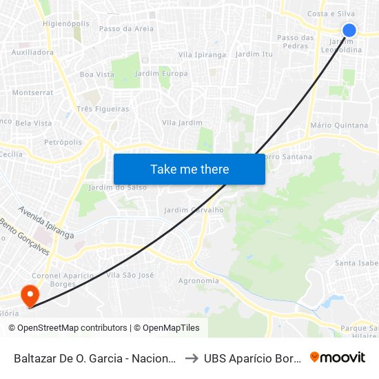 Baltazar De O. Garcia - Nacional Cb to UBS Aparício Borges map