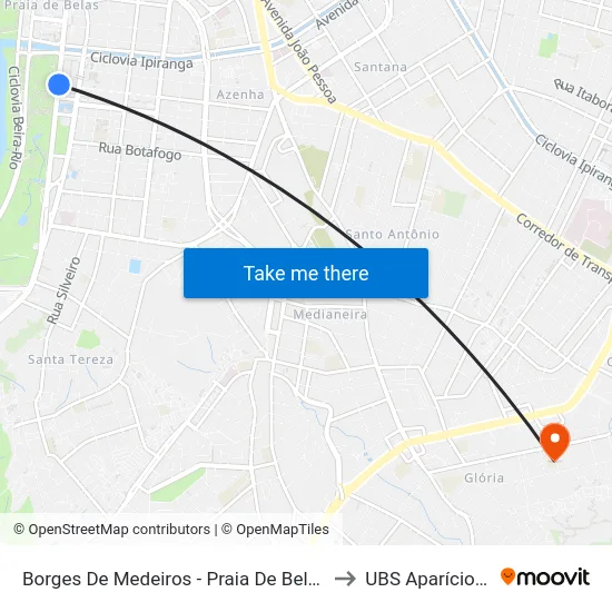 Borges De Medeiros - Praia De Belas Shopping Cb to UBS Aparício Borges map