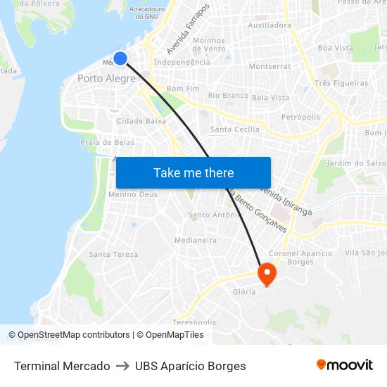 Terminal Mercado to UBS Aparício Borges map