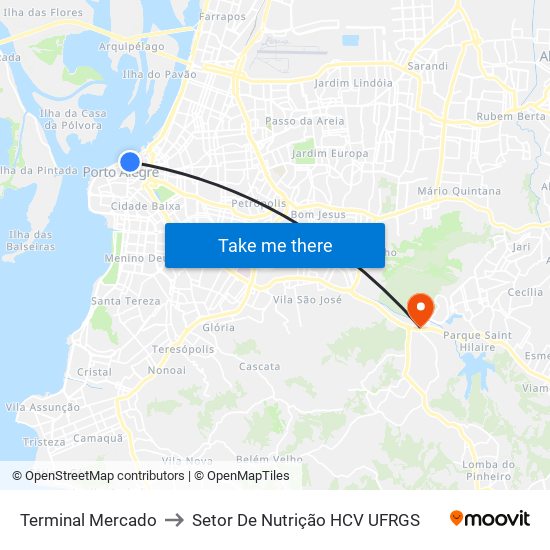 Terminal Mercado to Setor De Nutrição HCV UFRGS map