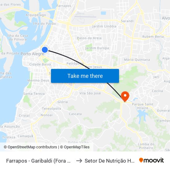 Farrapos - Garibaldi (Fora Do Corredor) to Setor De Nutrição HCV UFRGS map