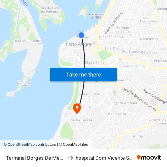 Terminal Borges De Medeiros to hospital Dom Vicente Scherer map