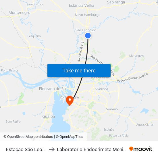 Estação São Leopoldo to Laboratório Endocrimeta Menino Deus map