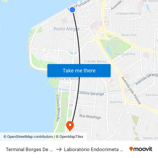 Terminal Borges De Medeiros to Laboratório Endocrimeta Menino Deus map