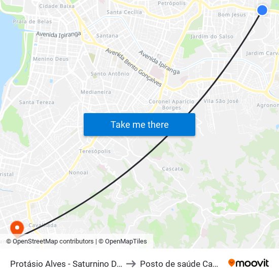 Protásio Alves - Saturnino De Brito to Posto de saúde Camaquã map