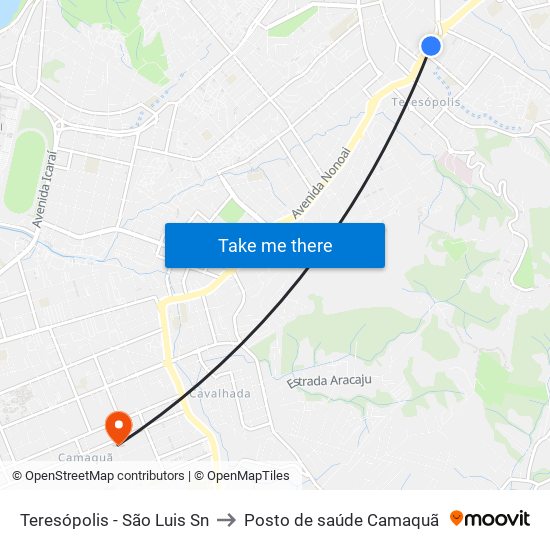 Teresópolis - São Luis Sn to Posto de saúde Camaquã map