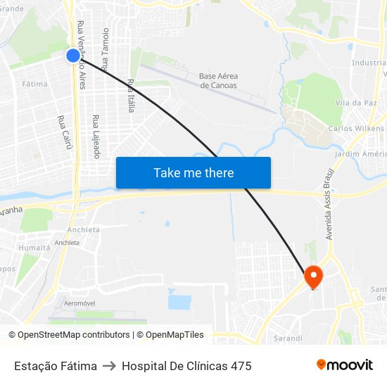 Estação Fátima to Hospital De Clínicas 475 map