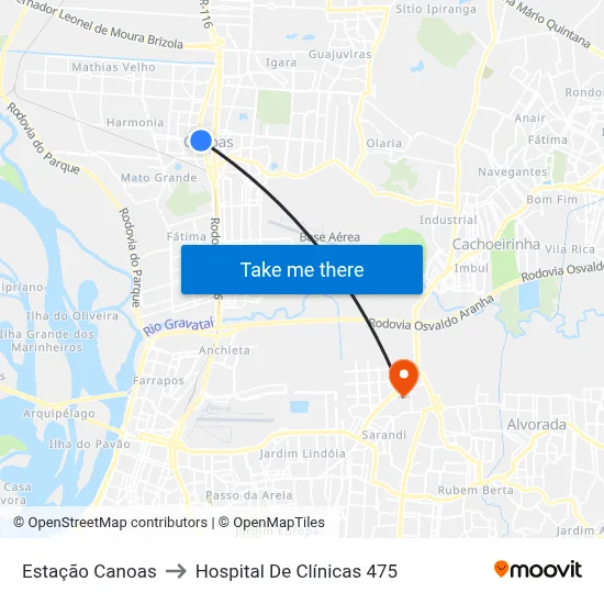 Estação Canoas to Hospital De Clínicas 475 map